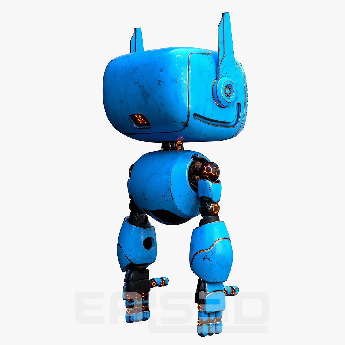 Cute Robot H-74 Blue 3D model_16