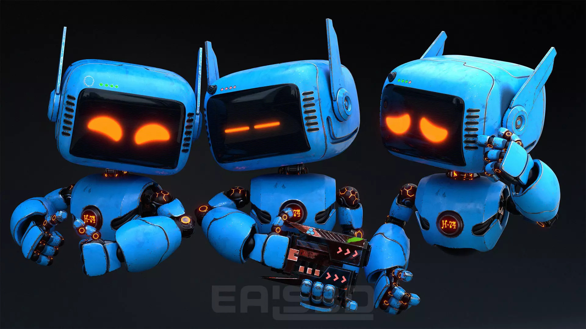 Cute Robot H-74 Blue 3D model_0