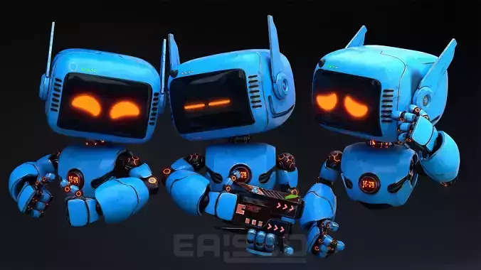Cute Robot H-74 Blue 3D model