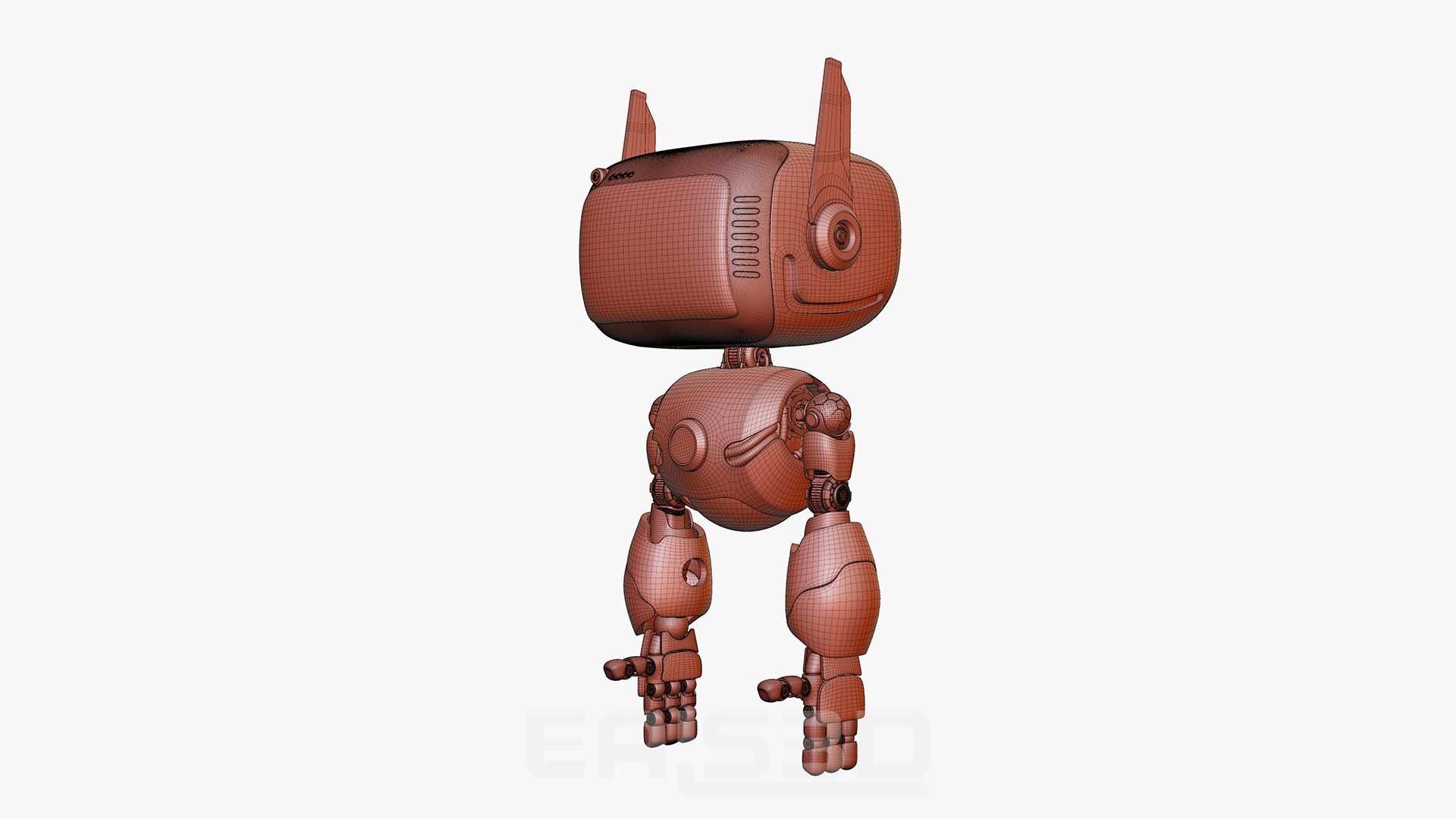 Cute Robot H-74 Blue 3D model_36