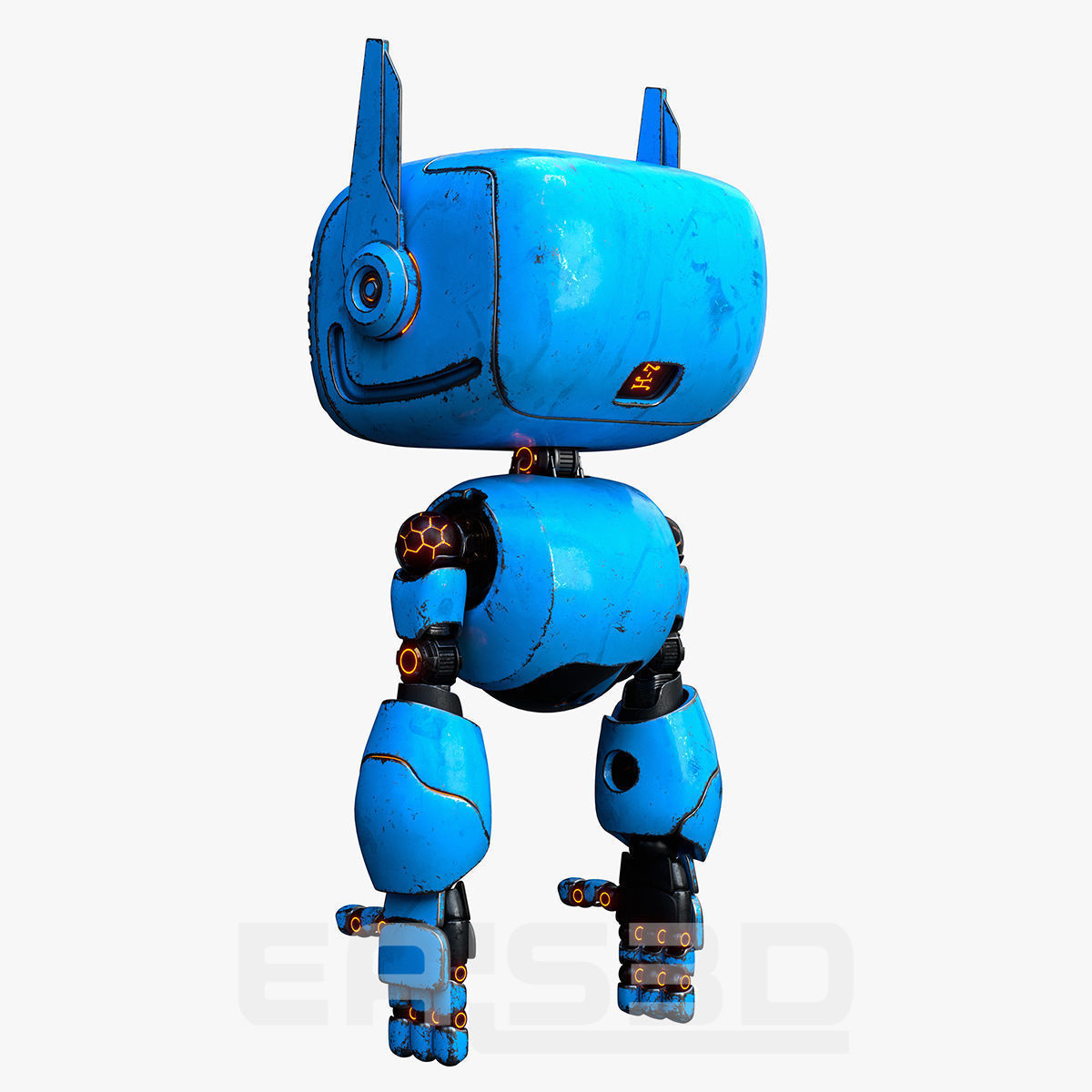Cute Robot H-74 Blue 3D model_14
