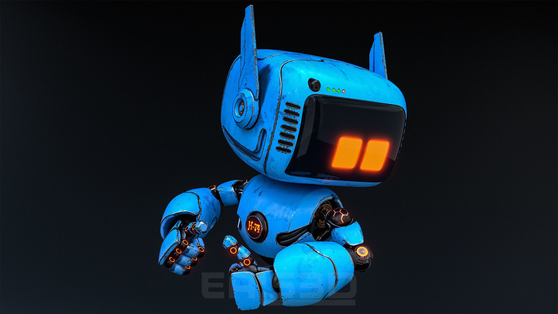 Cute Robot H-74 Blue 3D model_5