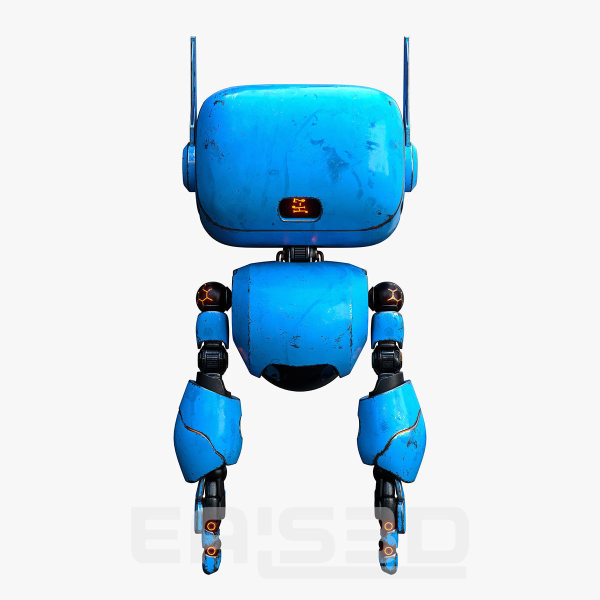 Cute Robot H-74 Blue 3D model_15