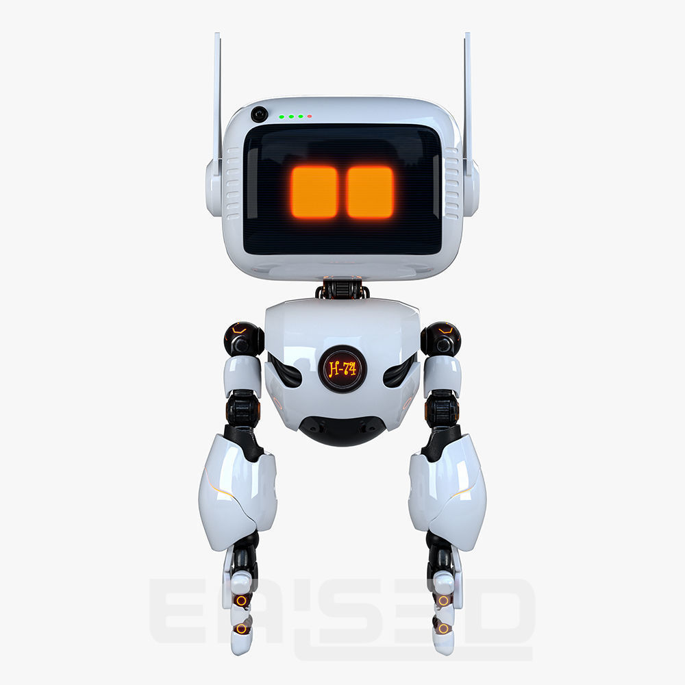 Cute Robot H-74 Blue 3D model_19