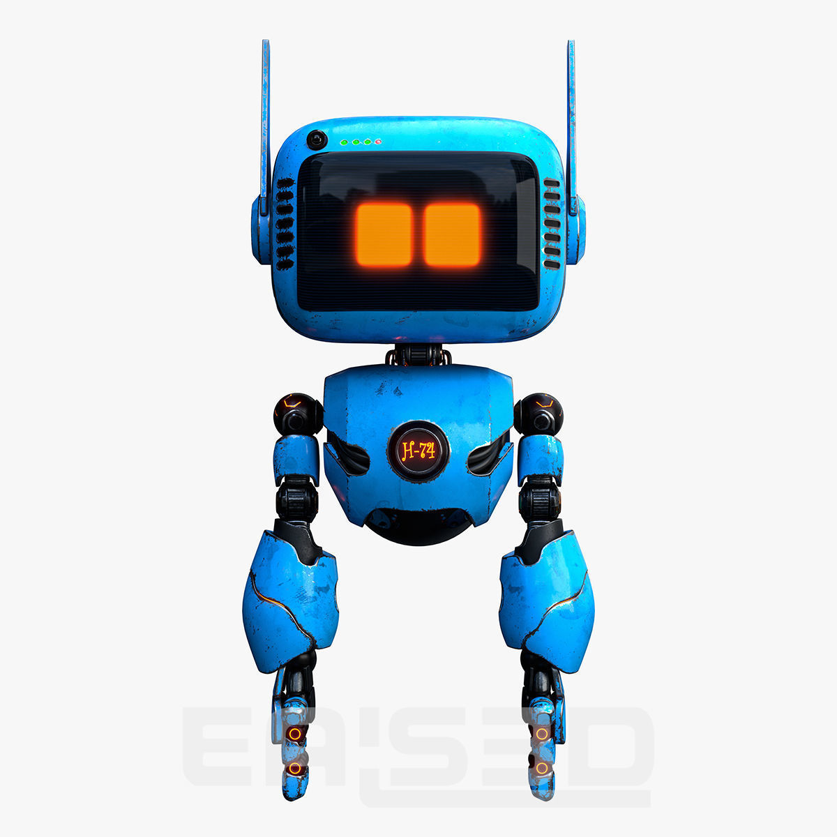 Cute Robot H-74 Blue 3D model_11