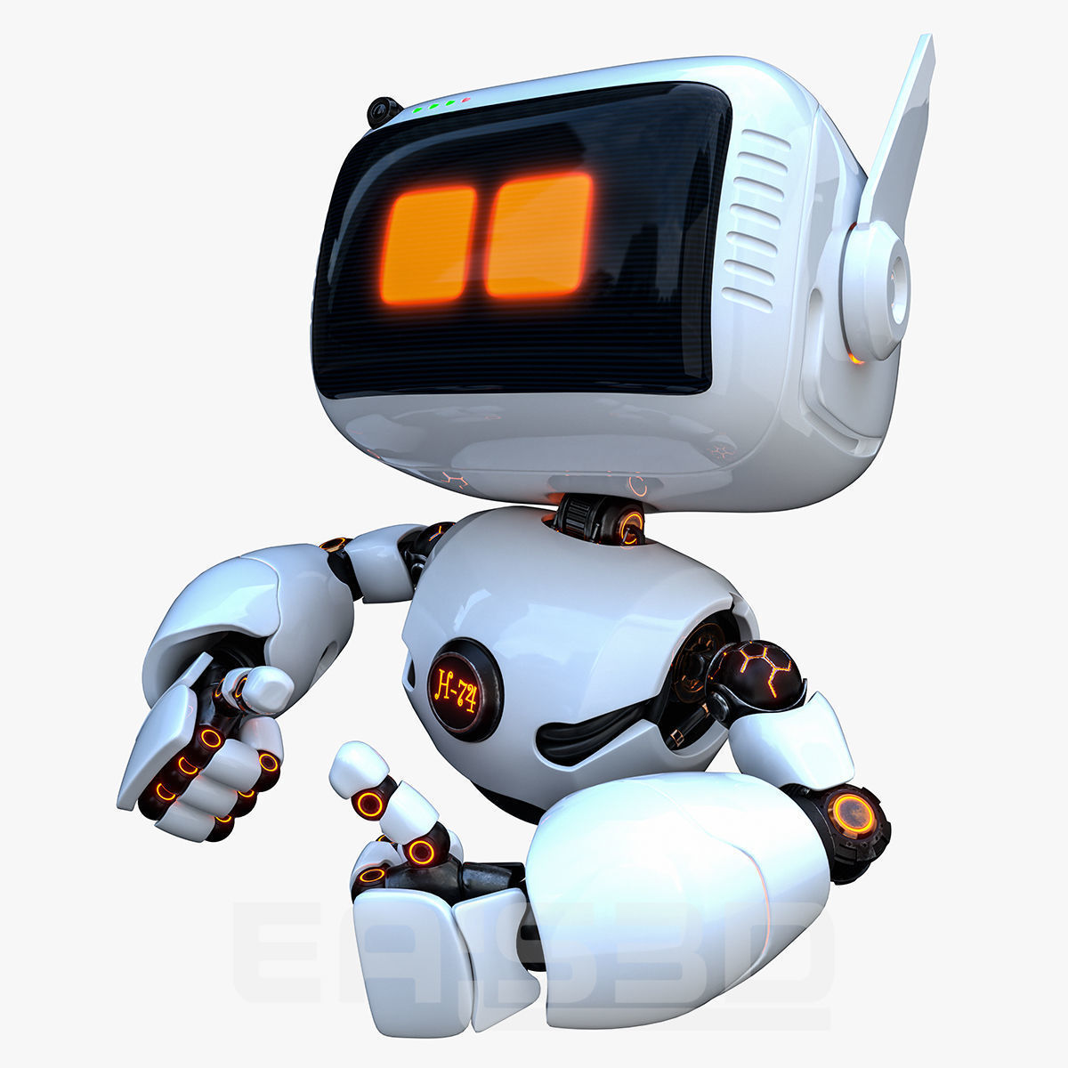 Cute Robot H-74 Blue 3D model_3