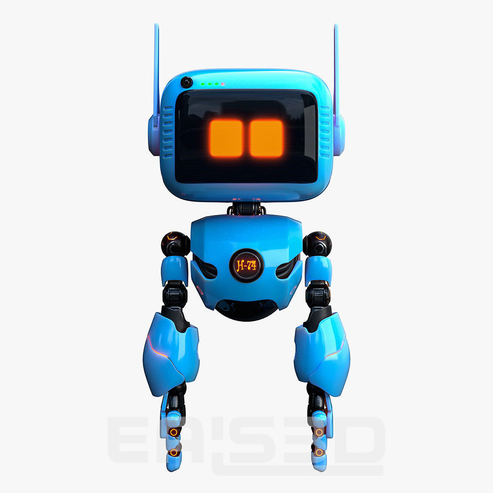 Cute Robot H-74 Blue 3D model_23