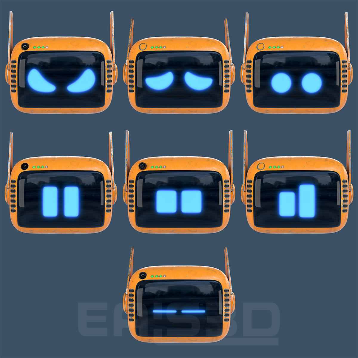 Cute Robot H-74 Blue 3D model_6