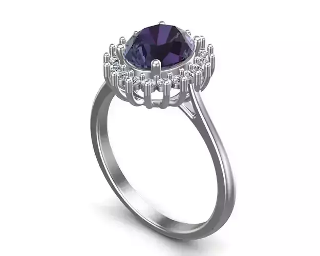 Oval Cut Blue Sapphire And Diamond Halo Engagement Diana Ring