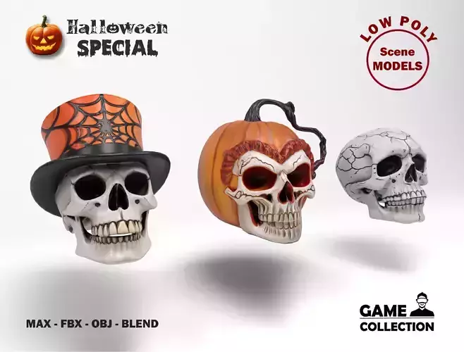 Halloween skulls Low-poly 3D model
