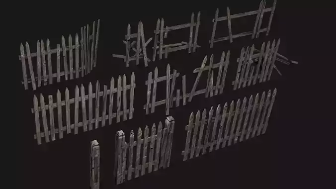 Old Wooden Fence Modular Low-poly 3D model