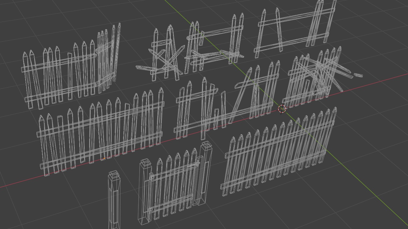 Old Wooden Fence Modular Low-poly 3D model_1