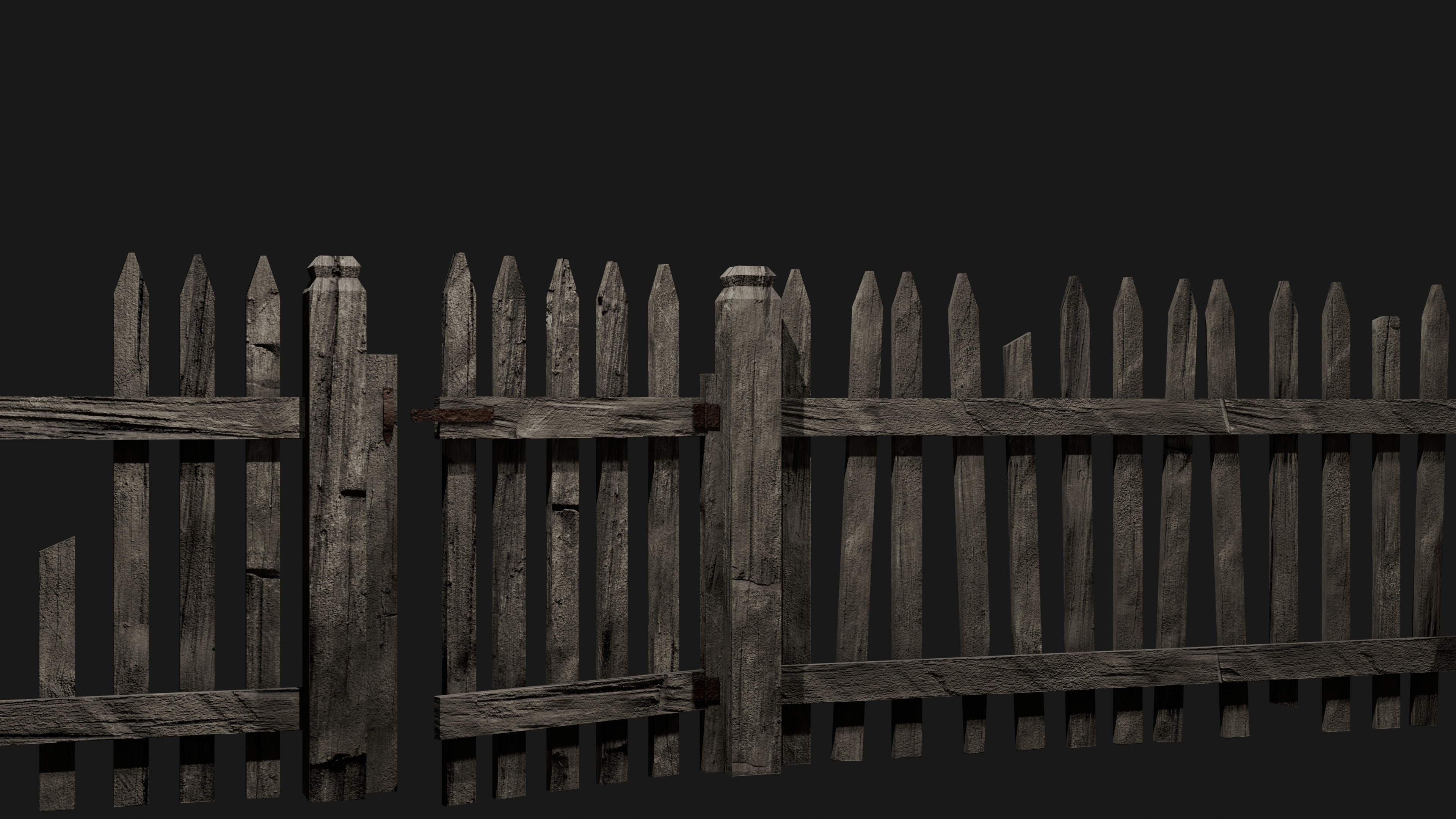 Old Wooden Fence Modular Low-poly 3D model_3