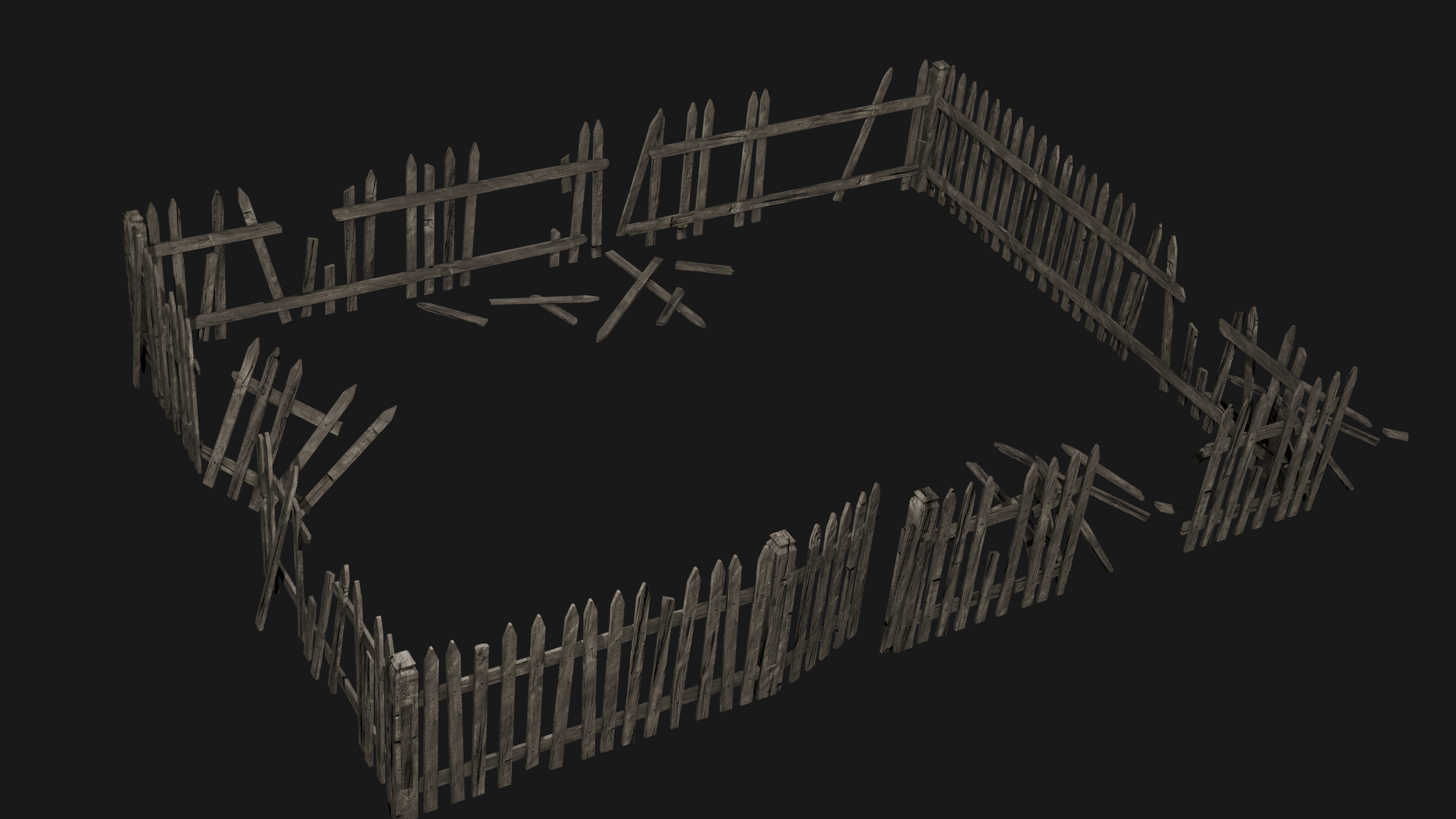Old Wooden Fence Modular Low-poly 3D model_2