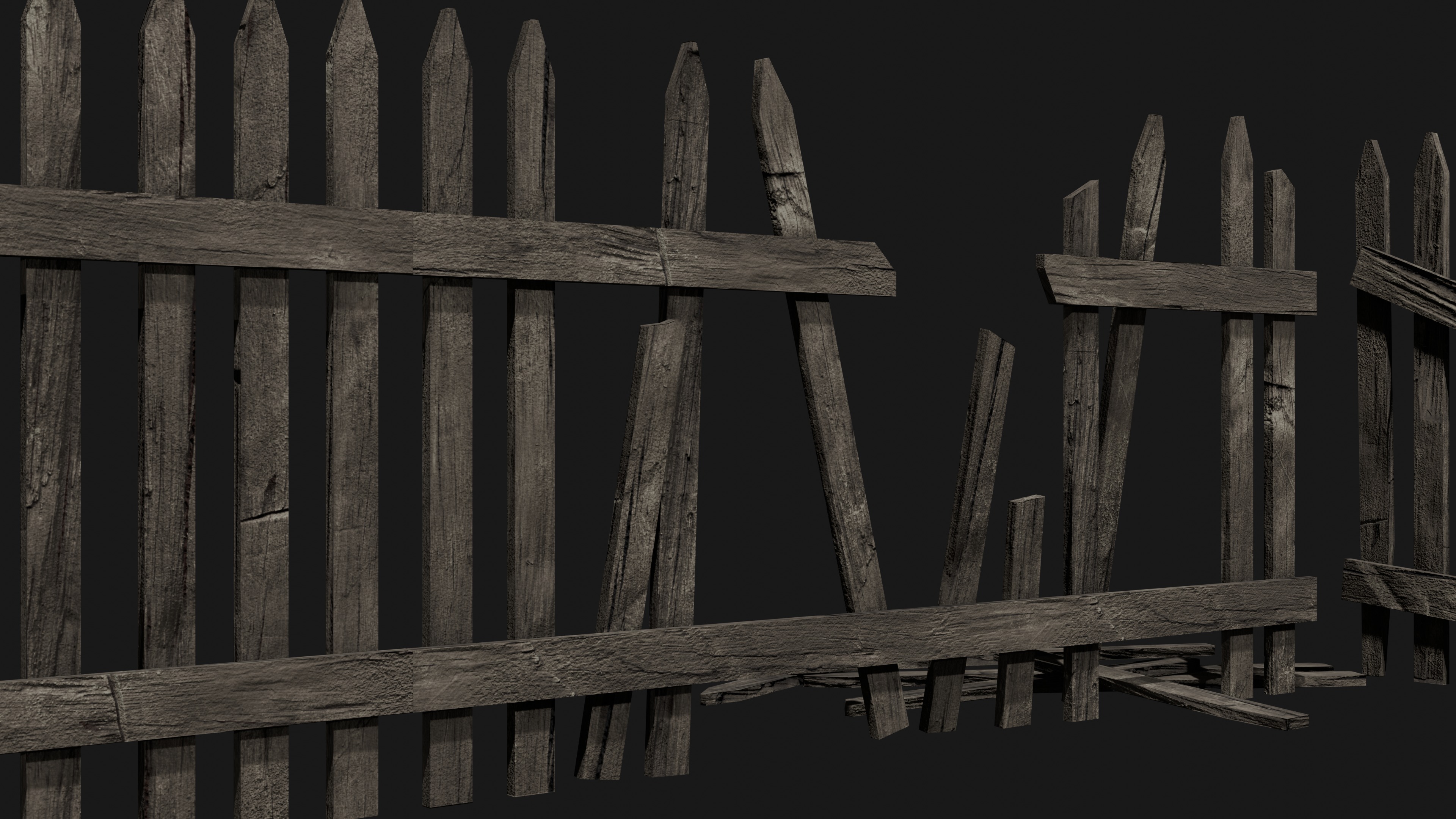 Old Wooden Fence Modular Low-poly 3D model_4