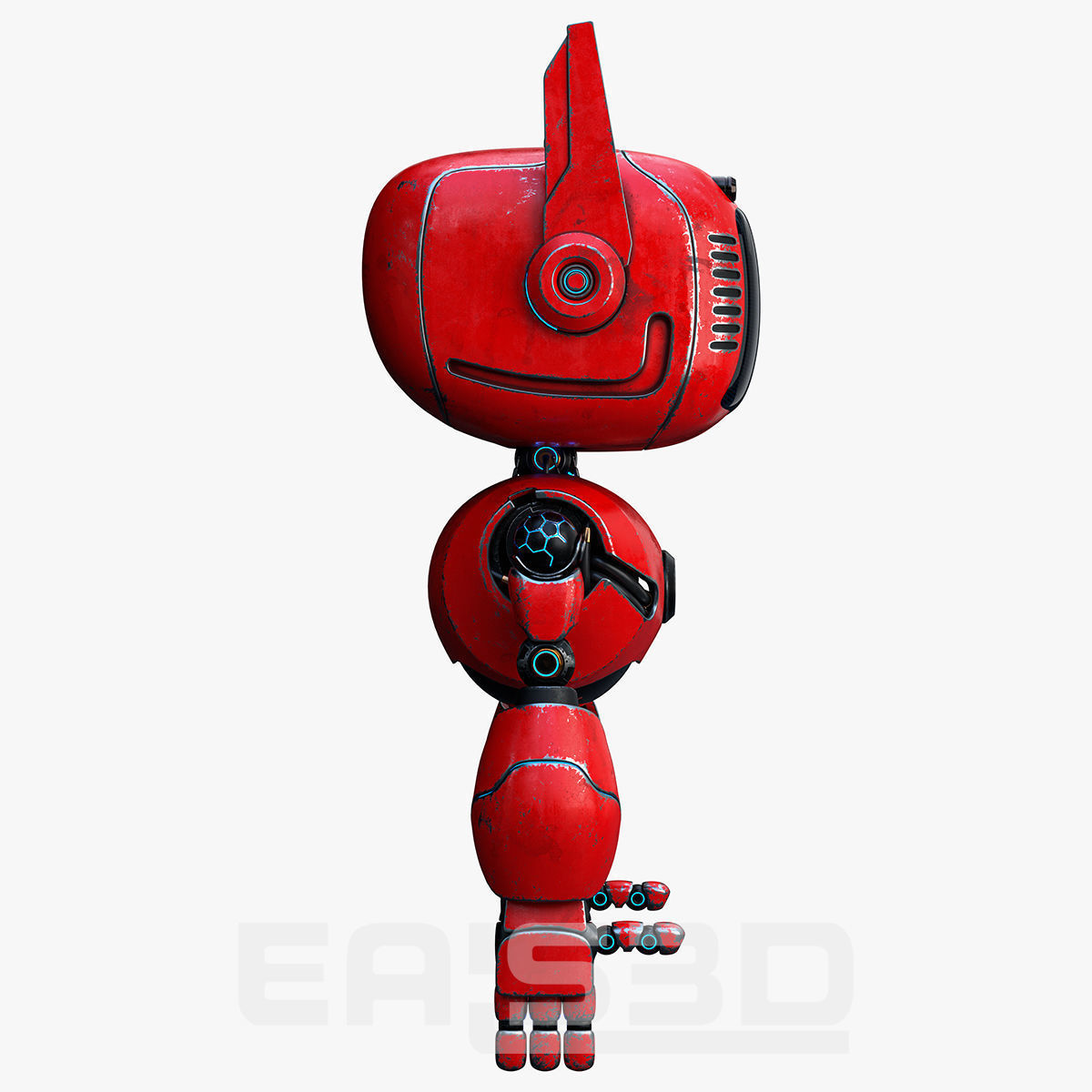 Cute Robot H-74 Red 3D model_17