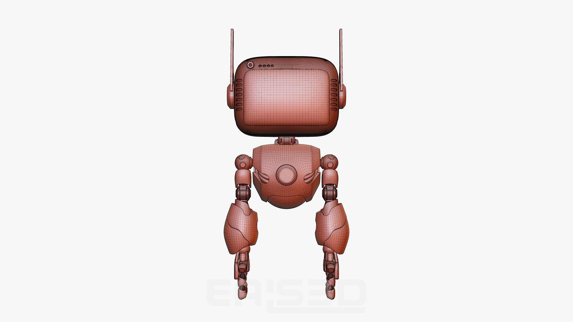 Cute Robot H-74 Red 3D model_35