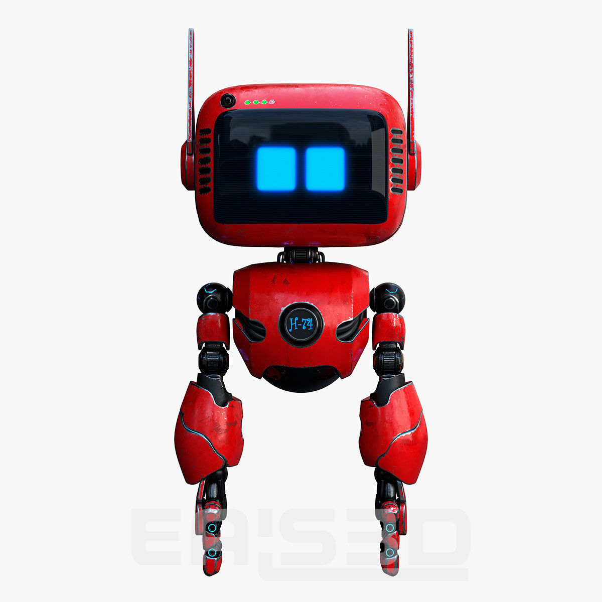 Cute Robot H-74 Red 3D model_11
