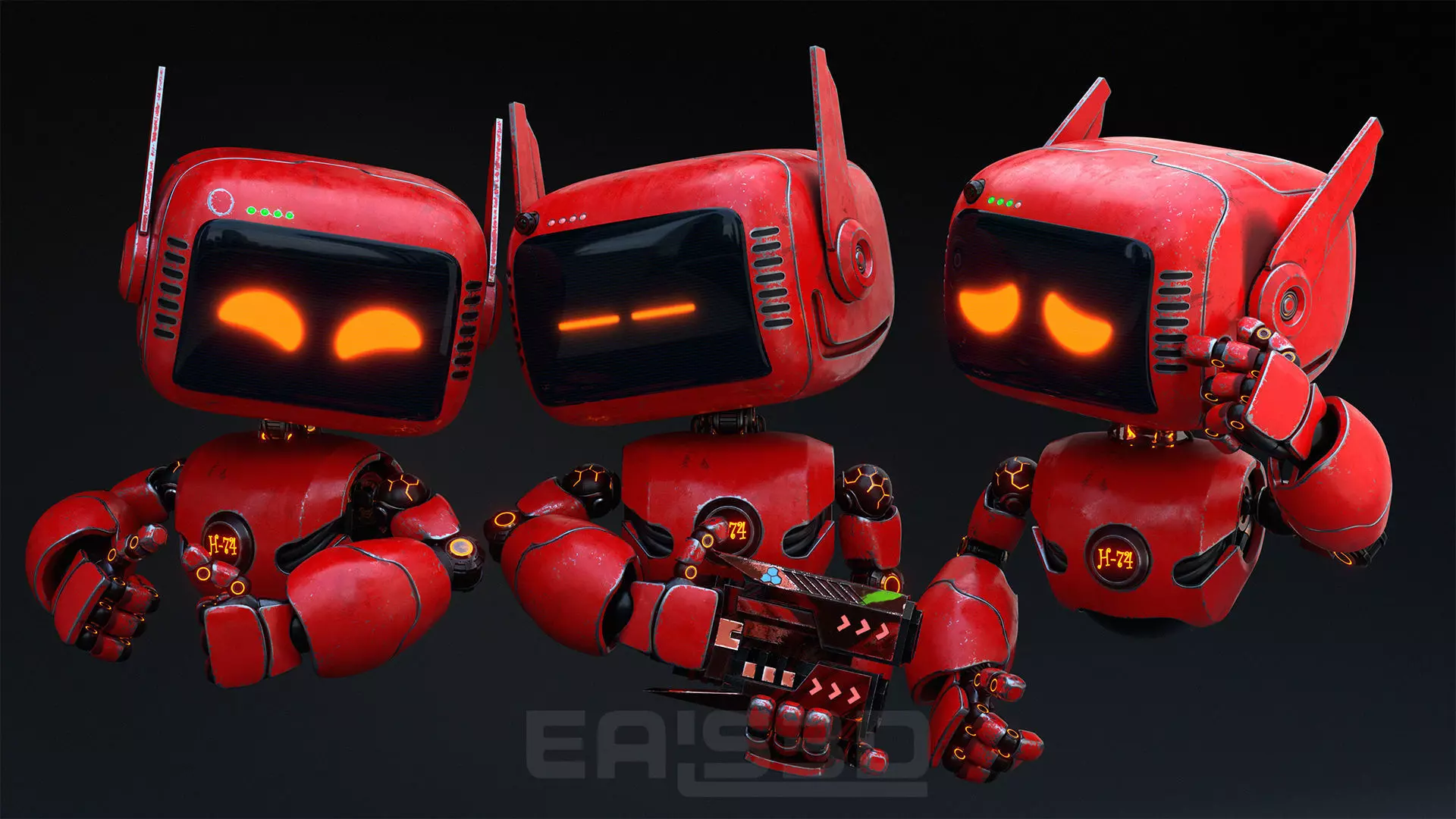 Cute Robot H-74 Red 3D model_0