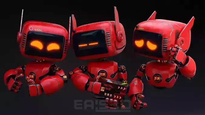 Cute Robot H-74 Red 3D model