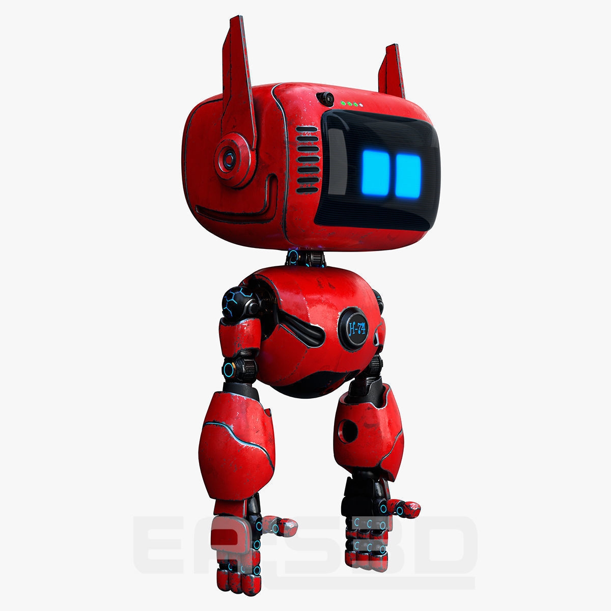 Cute Robot H-74 Red 3D model_18