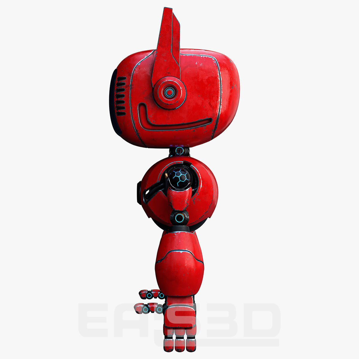 Cute Robot H-74 Red 3D model_13