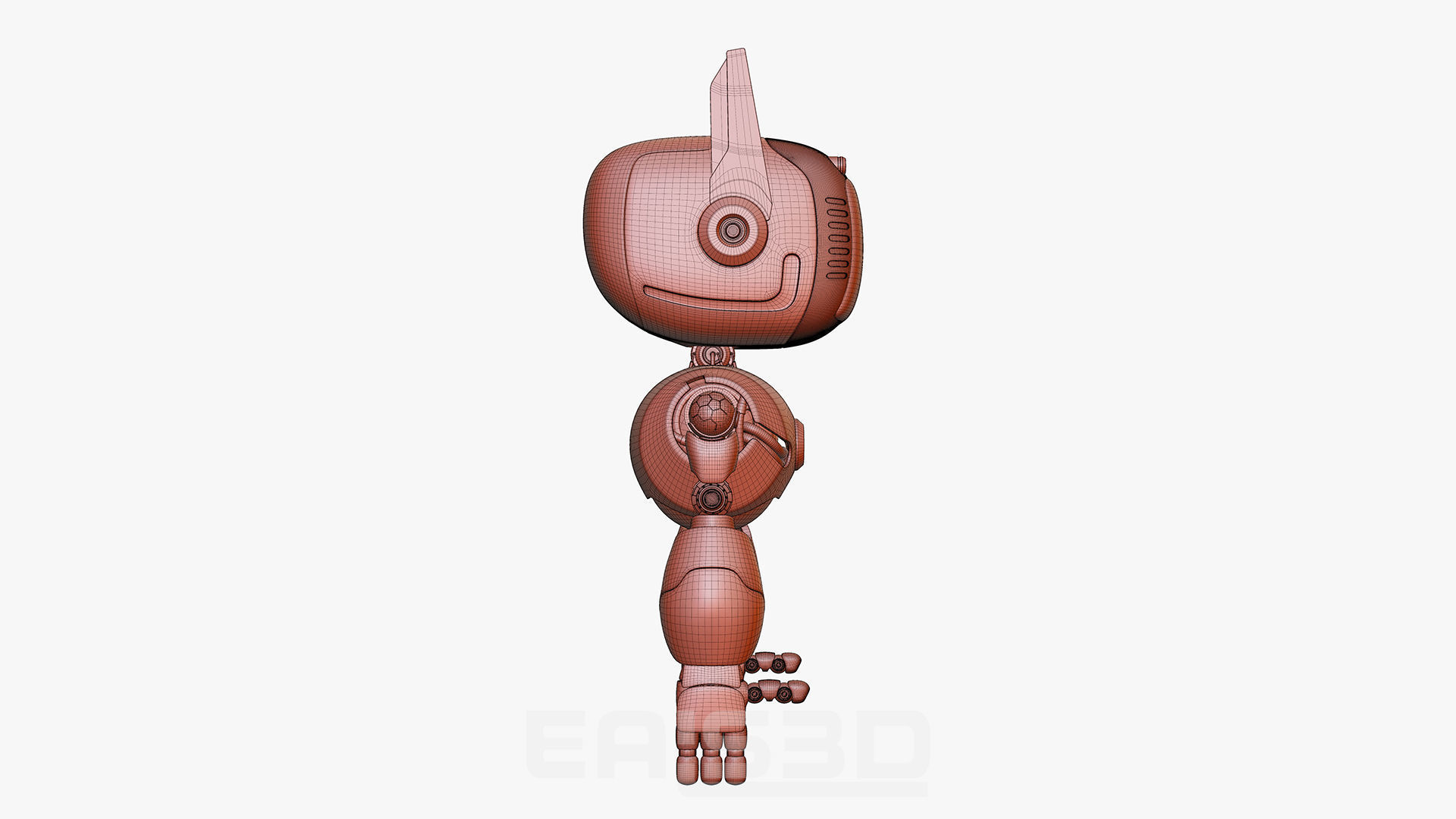 Cute Robot H-74 Red 3D model_41