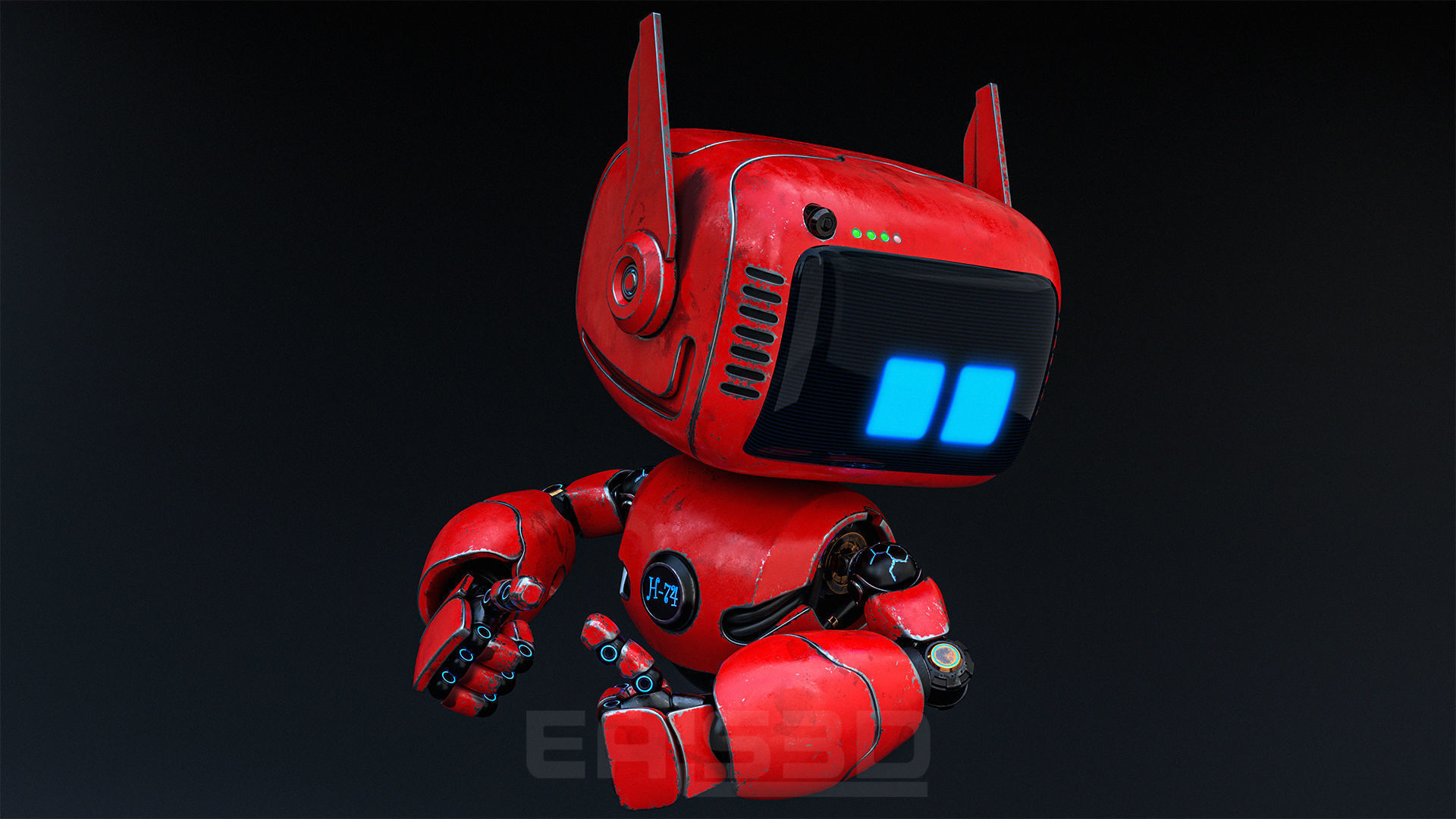 Cute Robot H-74 Red 3D model_5