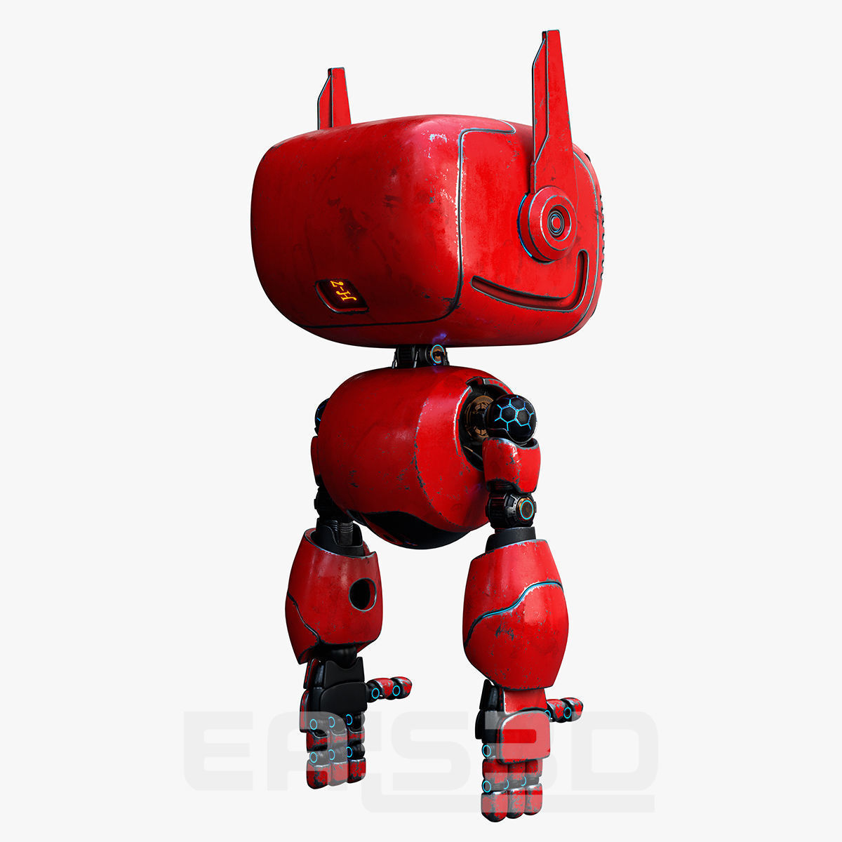 Cute Robot H-74 Red 3D model_16
