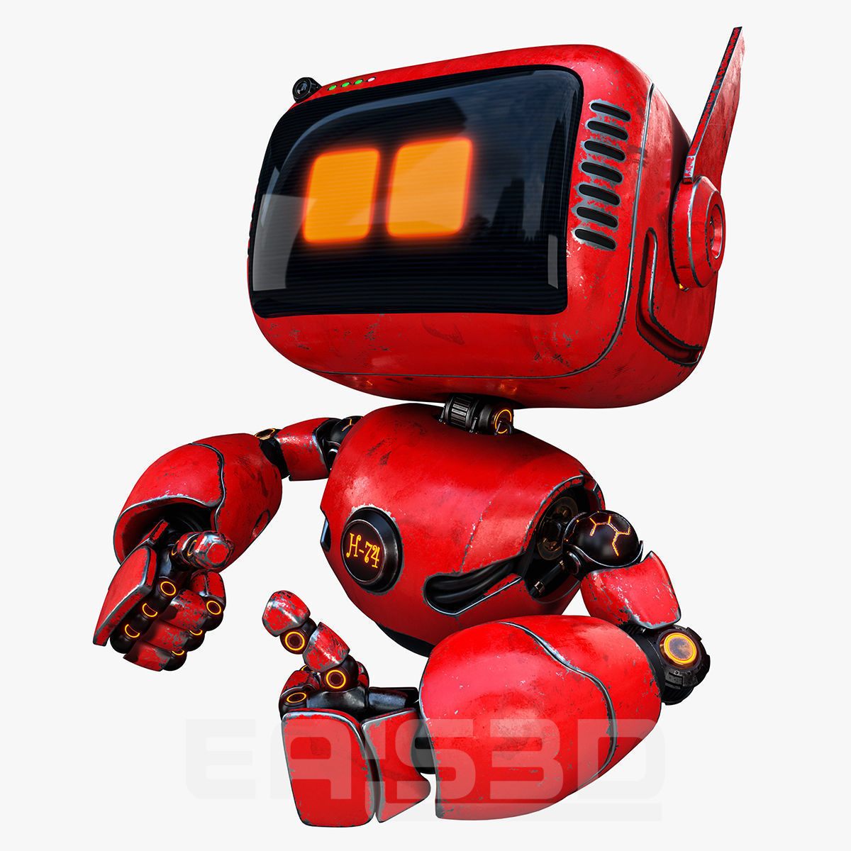 Cute Robot H-74 Red 3D model_2