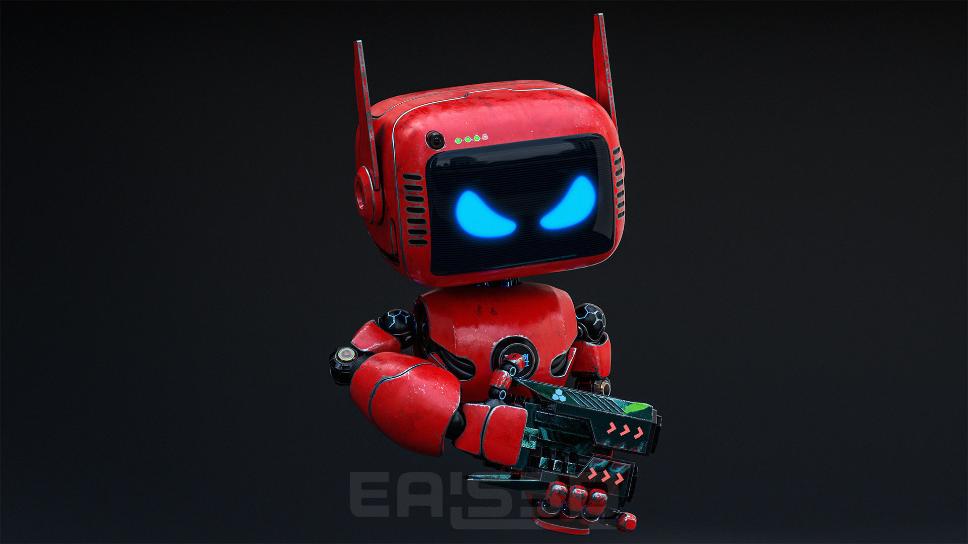 Cute Robot H-74 Red 3D model_4