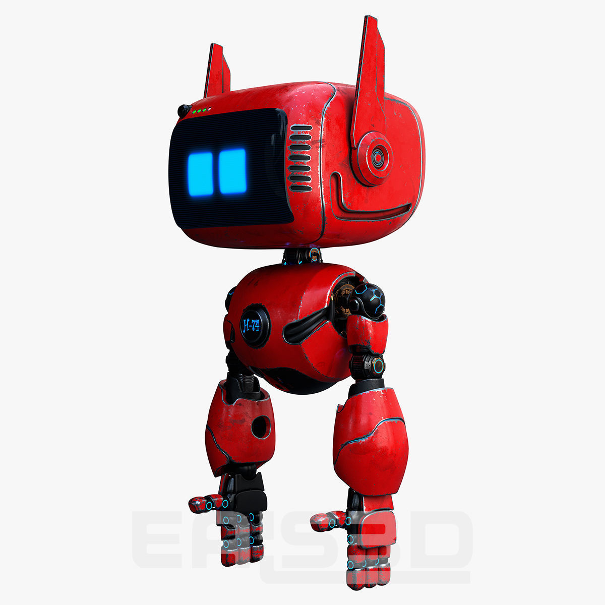 Cute Robot H-74 Red 3D model_12