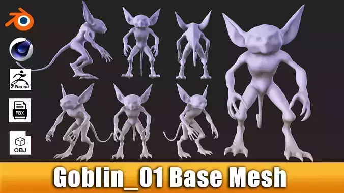Goblin Base Mesh Optimized for Sculpting and Character Creation 3D model