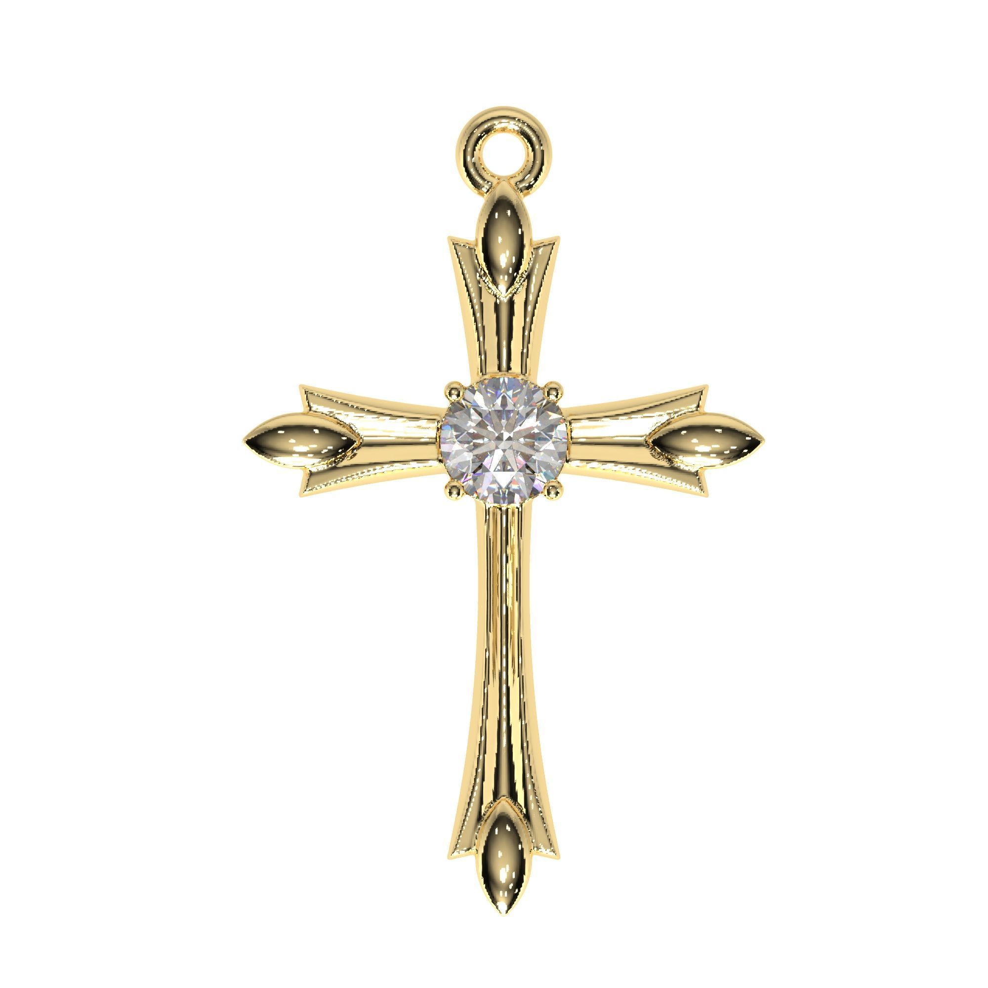 Jewelrly  cross with gem six mm 3D print model_3