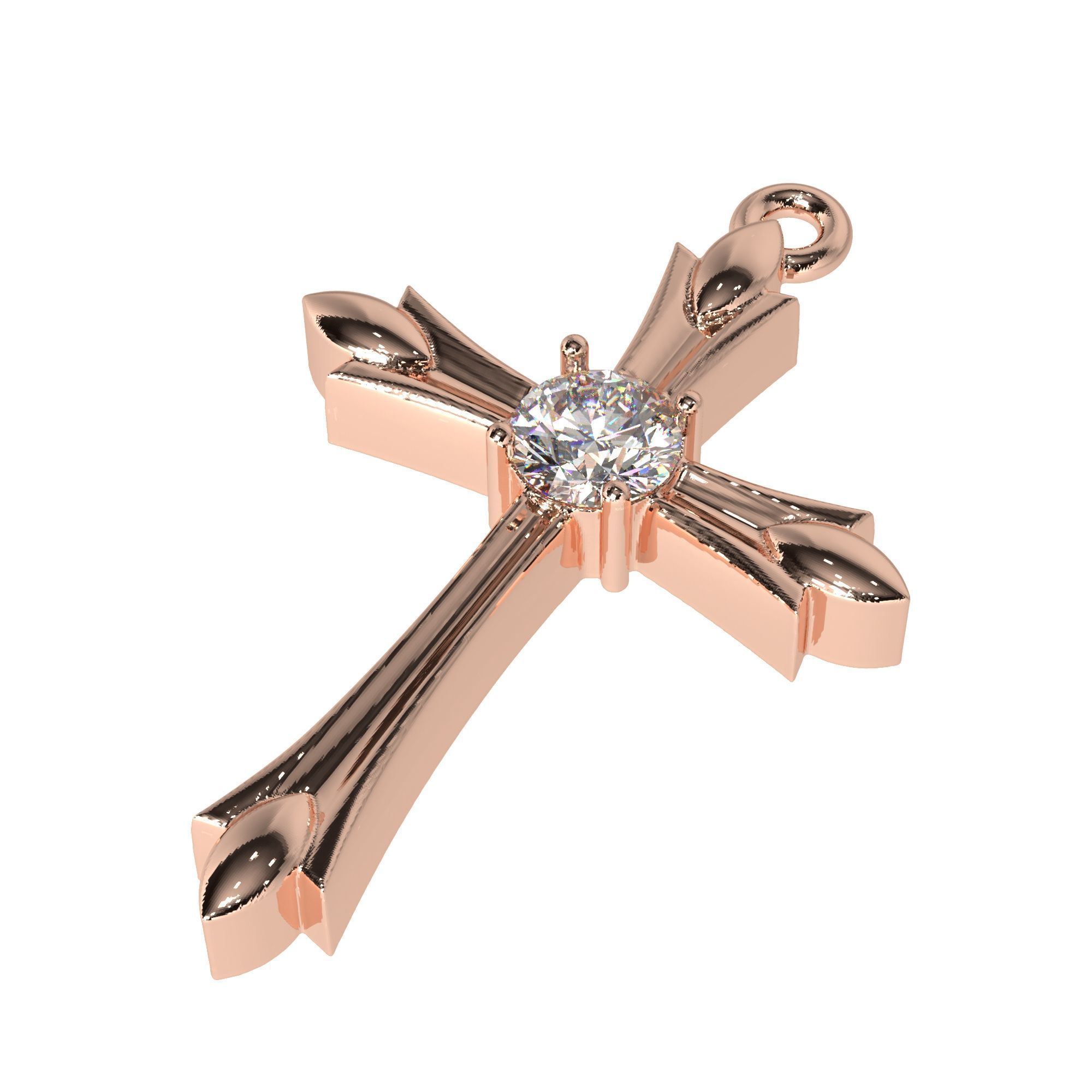 Jewelrly  cross with gem six mm 3D print model_2