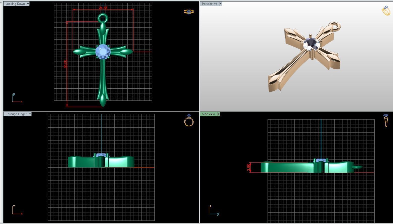 Jewelrly  cross with gem six mm 3D print model_11