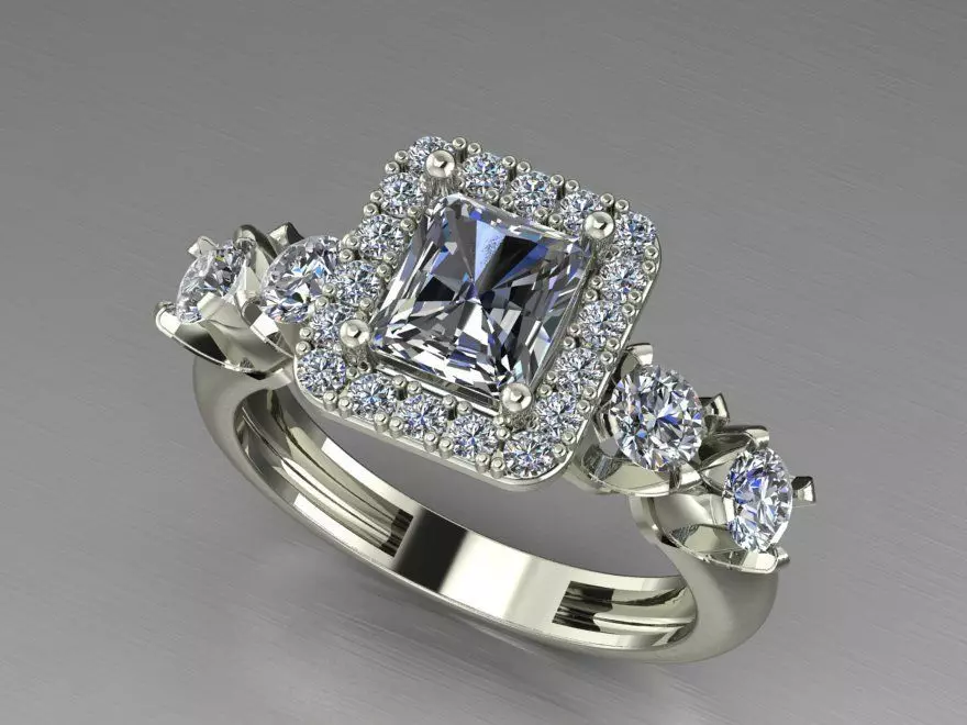 A HALO EMERALD CUT RING WEEDING AND ENGAGEMENT RING 3D print model