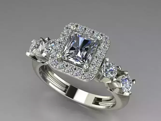 A HALO EMERALD  CUT  RING  WEEDING AND ENGAGEMENT RING