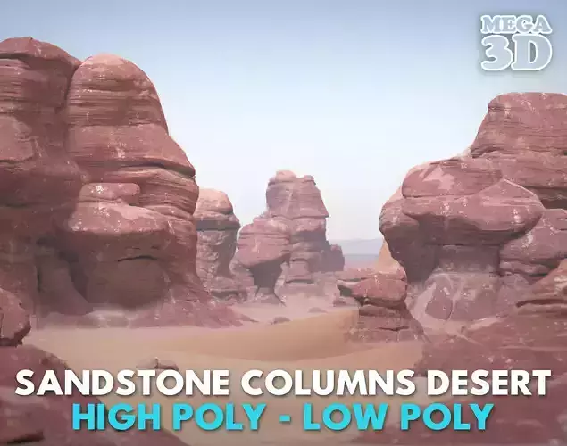 16 Sandstone Columns Desert - 241011 Low-poly 3D model