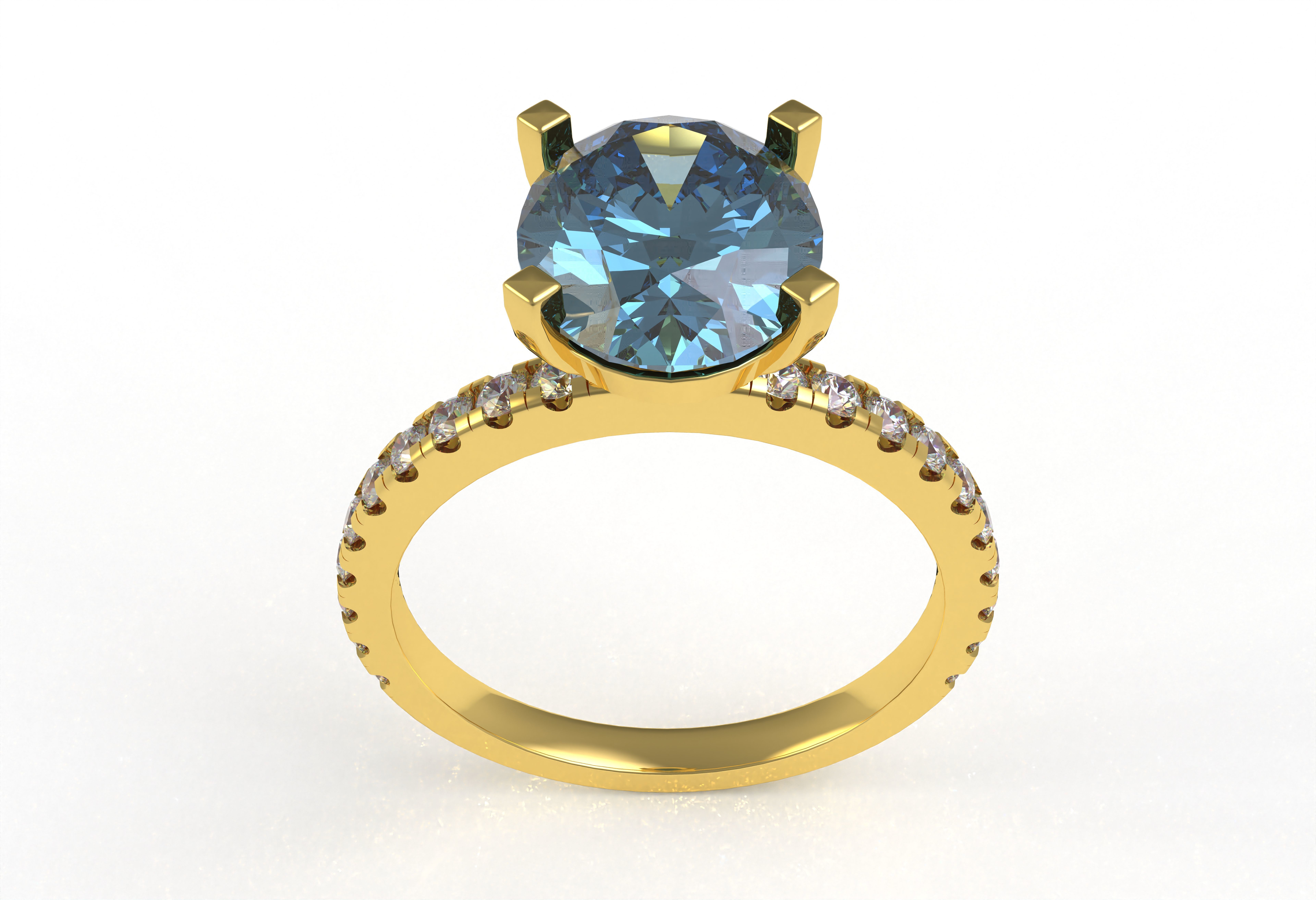 Oval Stone Square Prong Solitaire Ring 3D print model_2