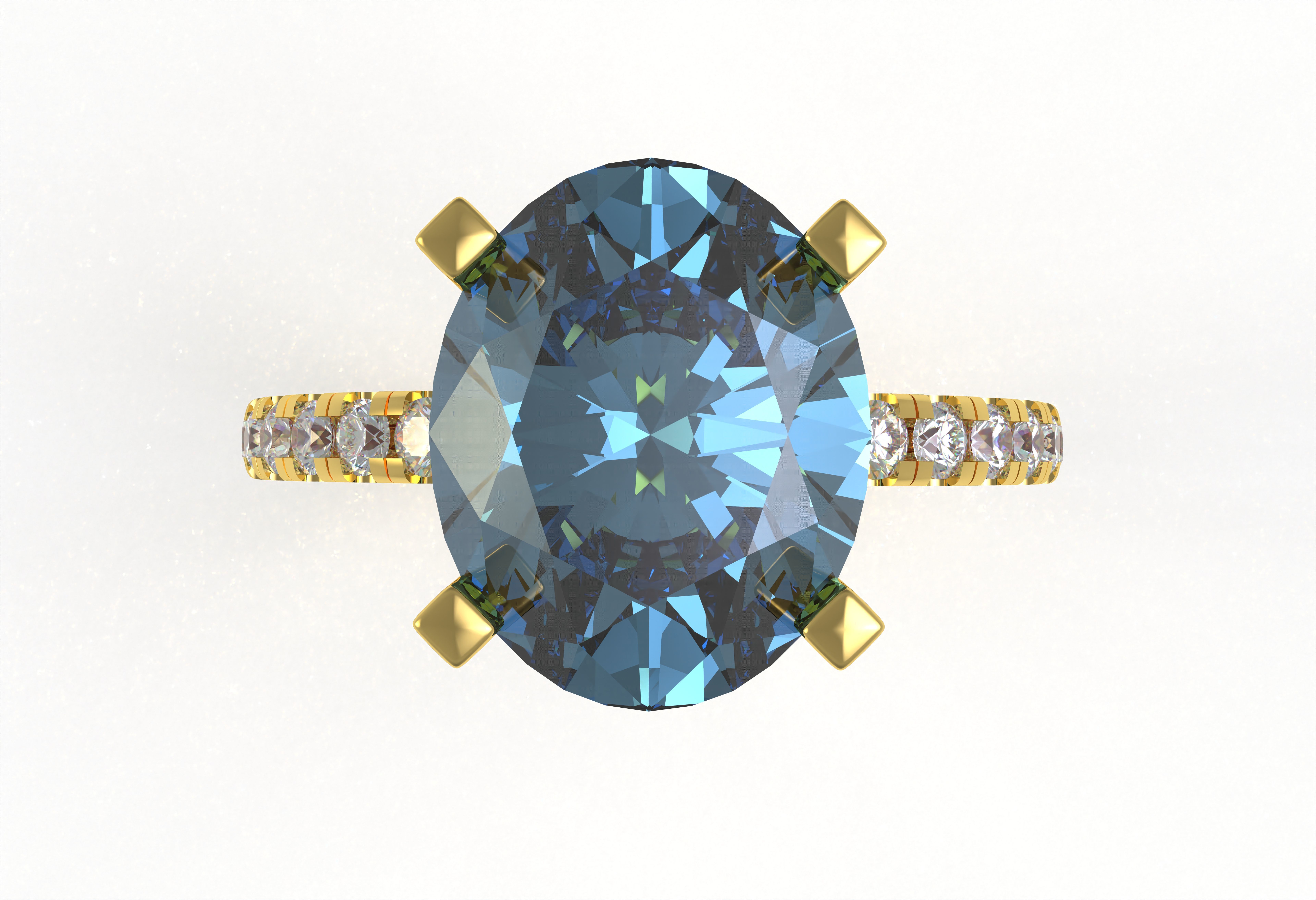 Oval Stone Square Prong Solitaire Ring 3D print model_4