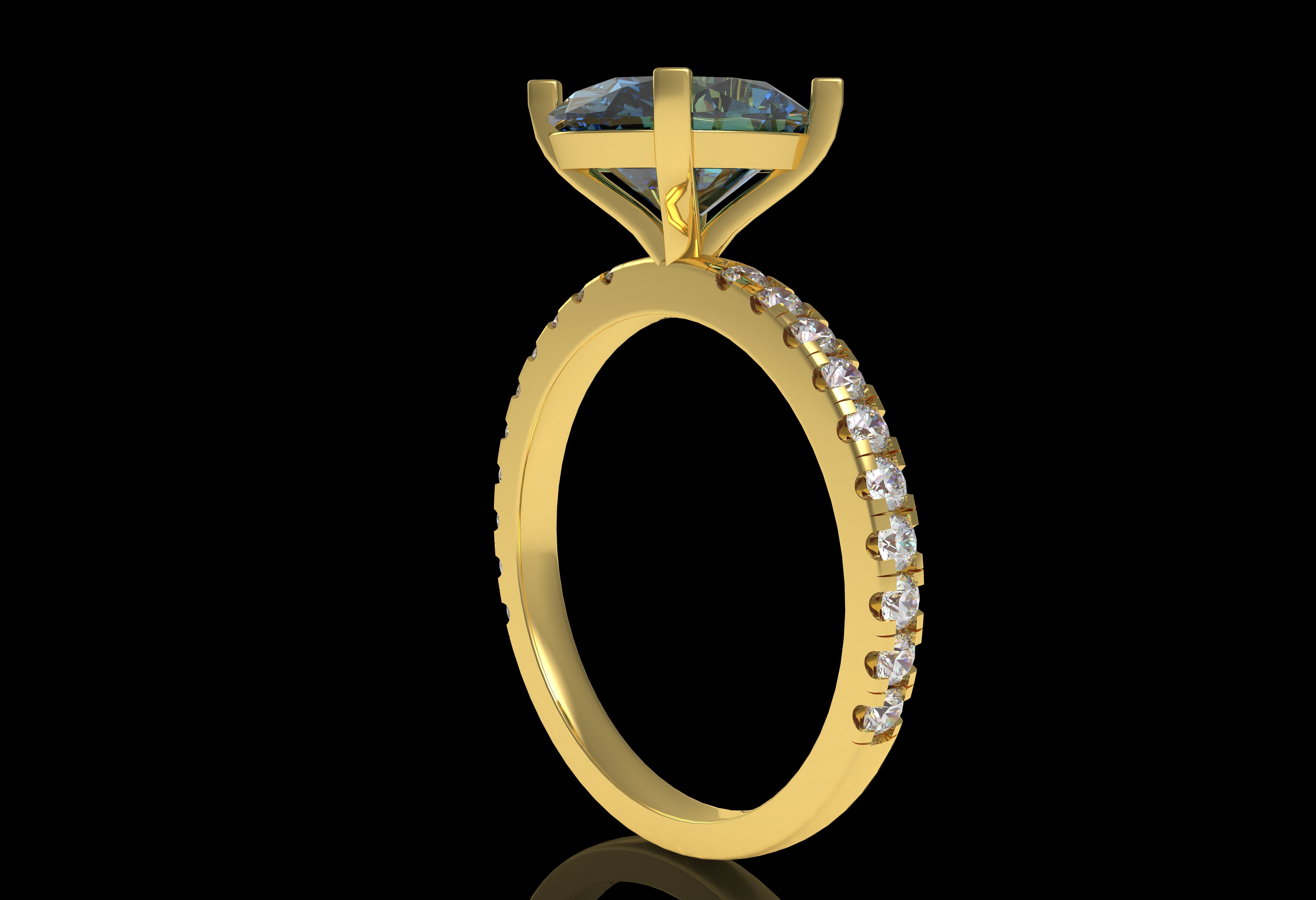 Oval Stone Square Prong Solitaire Ring 3D print model_27