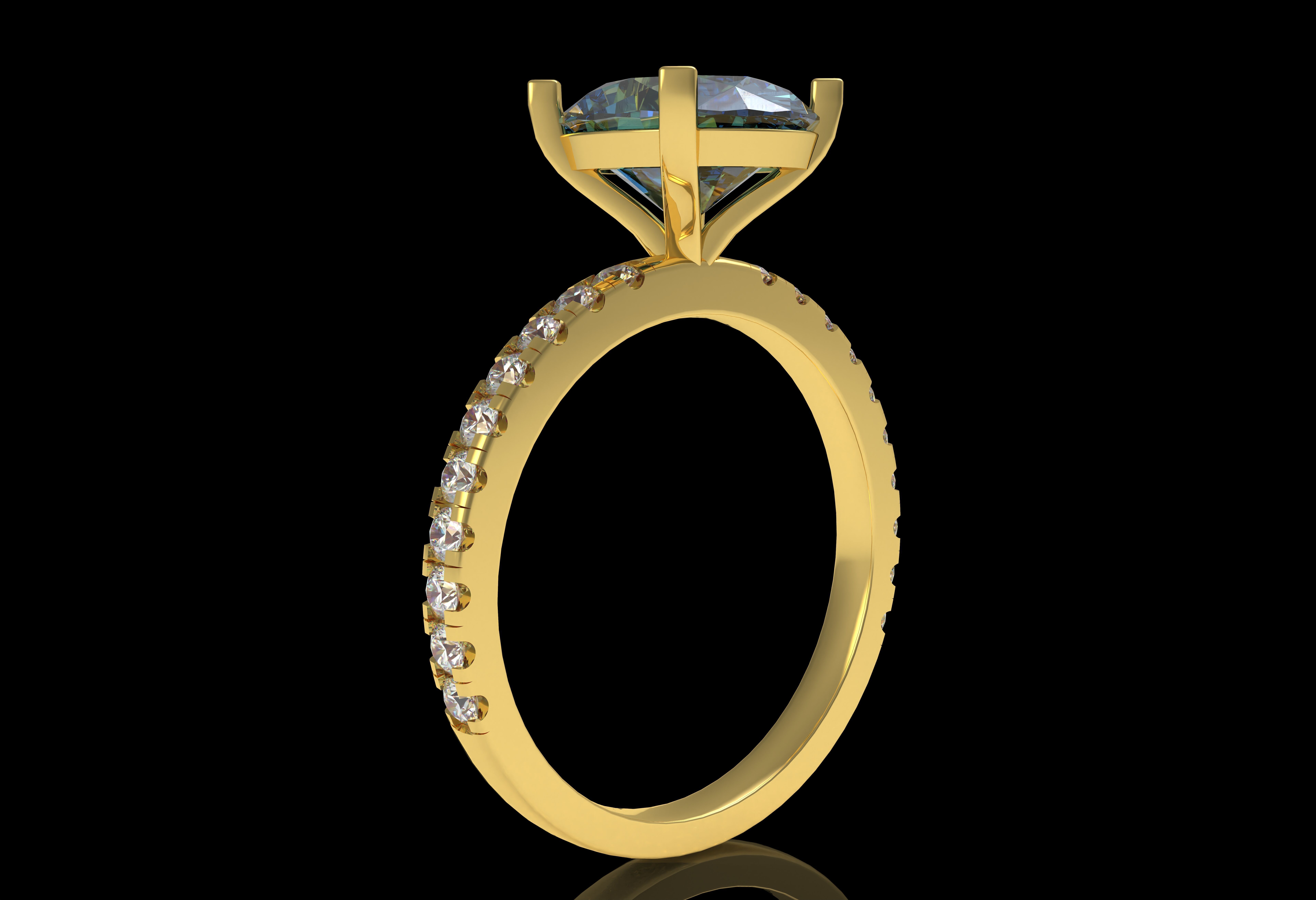 Oval Stone Square Prong Solitaire Ring 3D print model_28