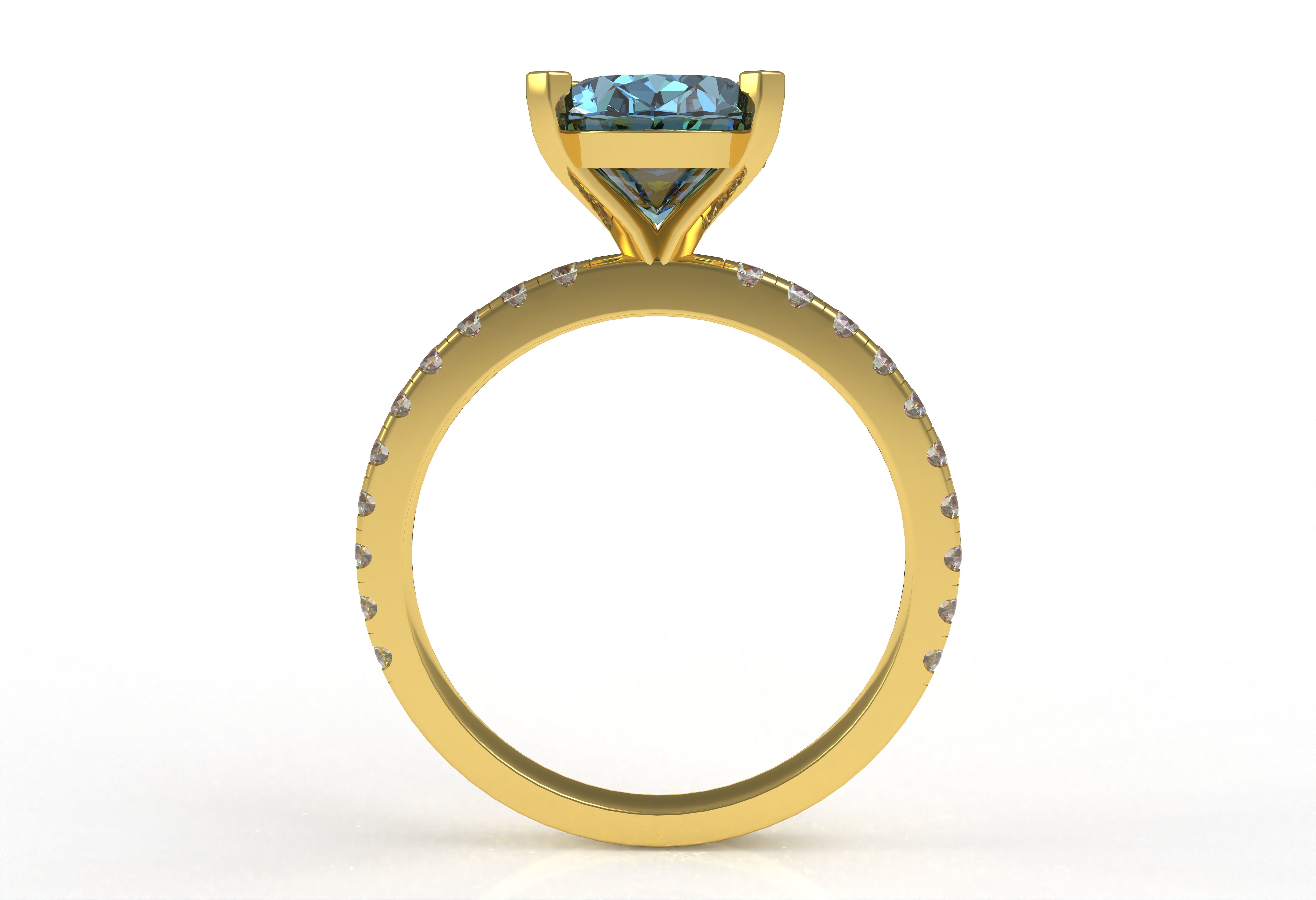 Oval Stone Square Prong Solitaire Ring 3D print model_5