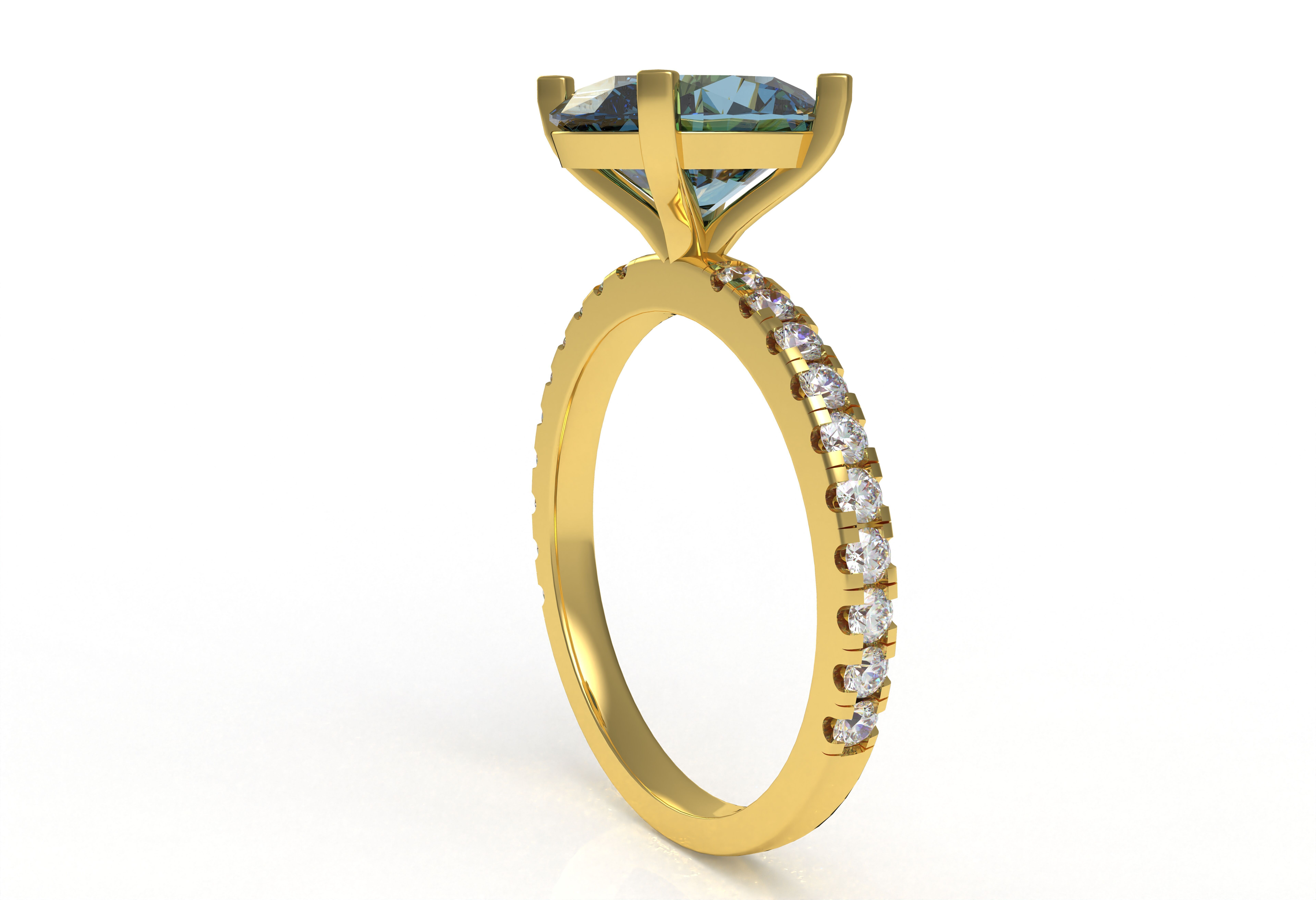 Oval Stone Square Prong Solitaire Ring 3D print model_7