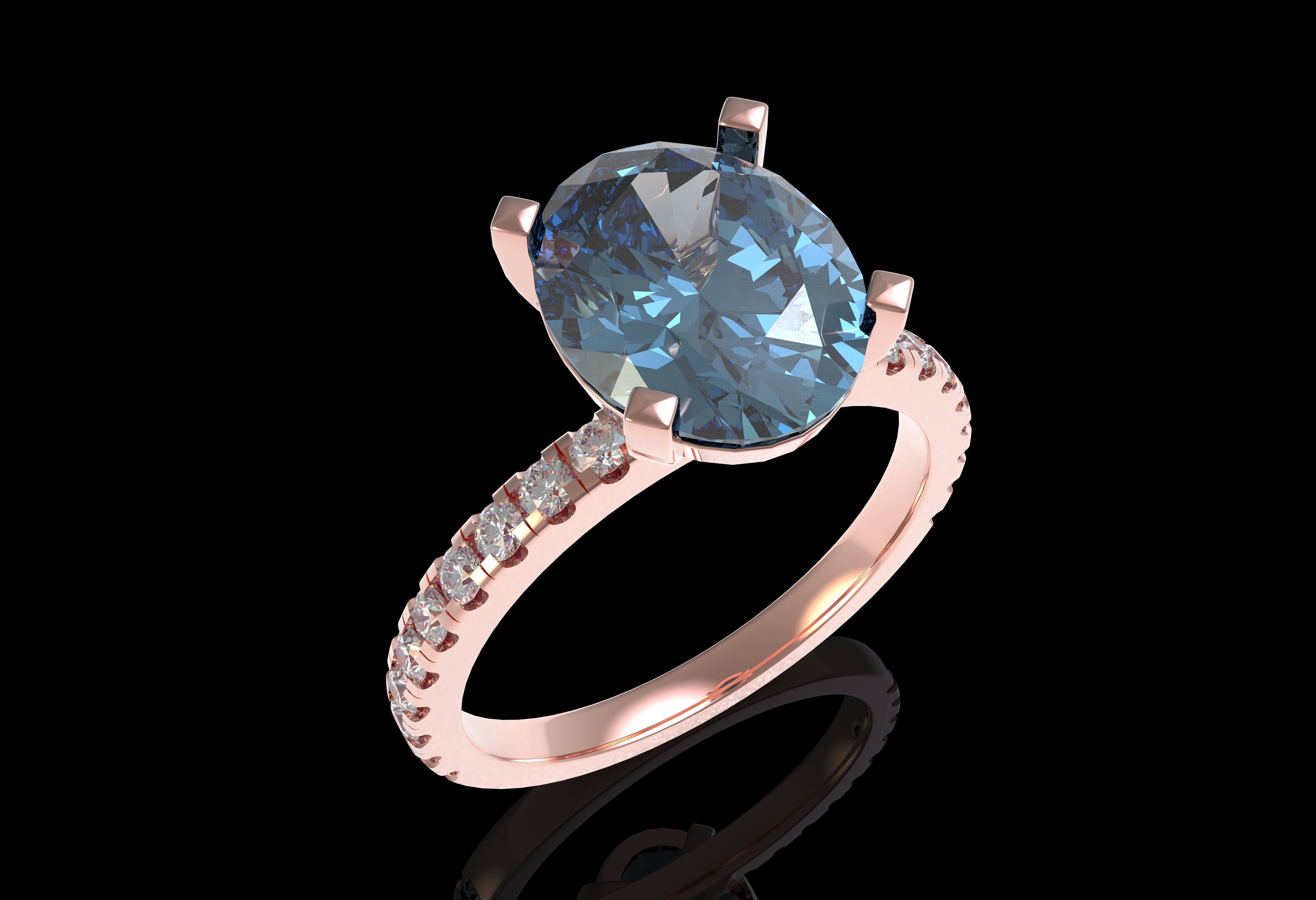 Oval Stone Square Prong Solitaire Ring 3D print model_31