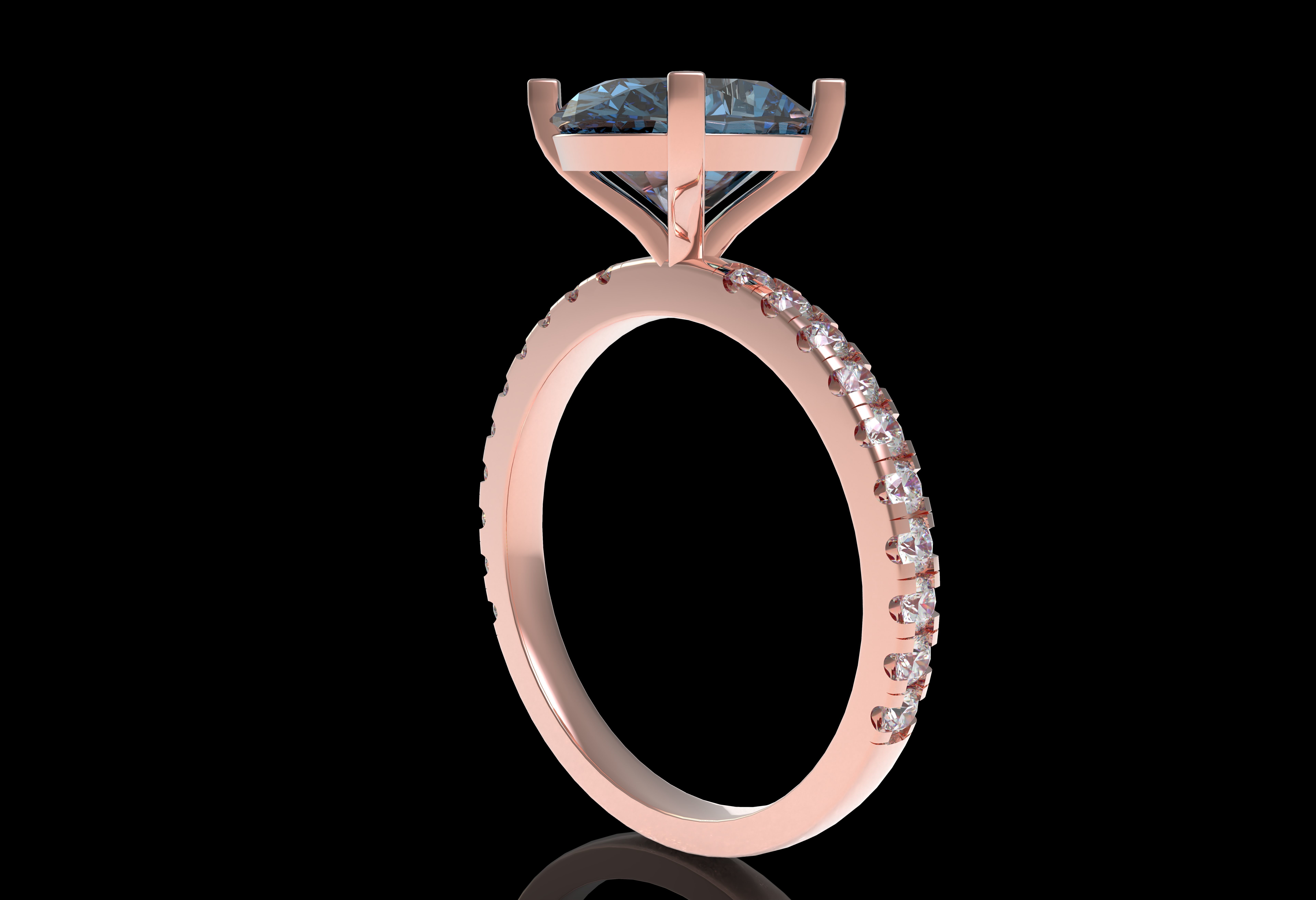 Oval Stone Square Prong Solitaire Ring 3D print model_32