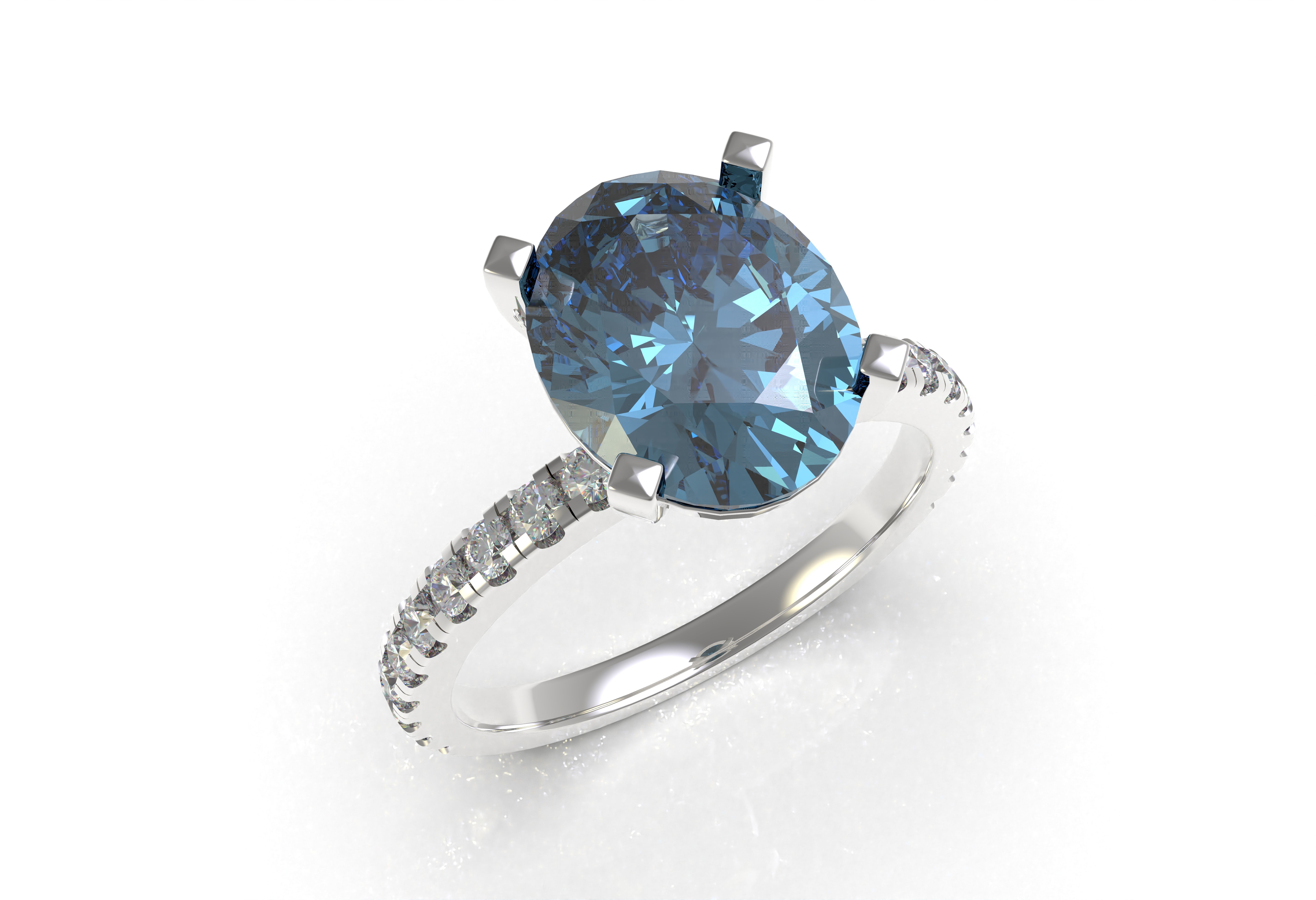 Oval Stone Square Prong Solitaire Ring 3D print model_11