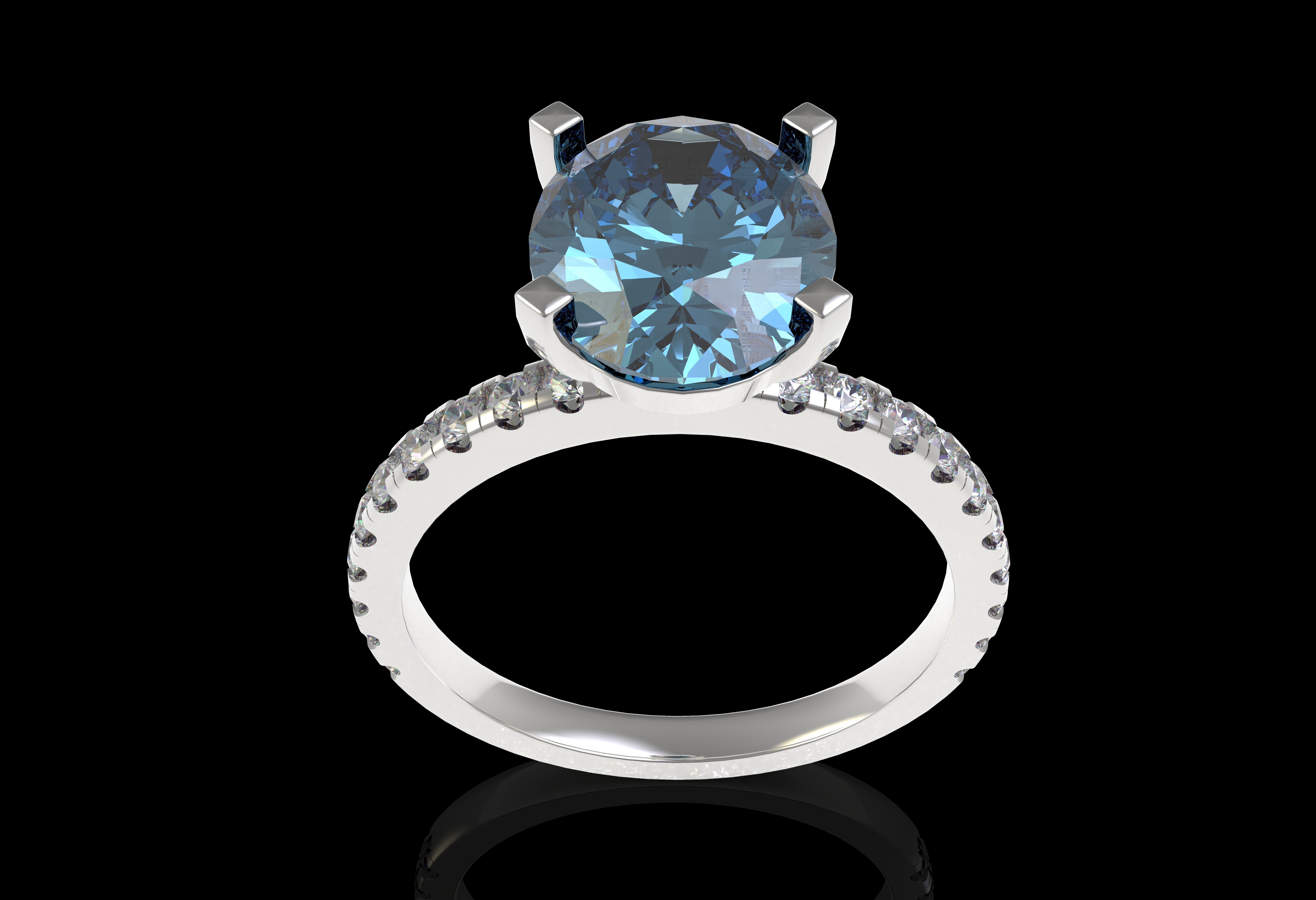 Oval Stone Square Prong Solitaire Ring 3D print model_19