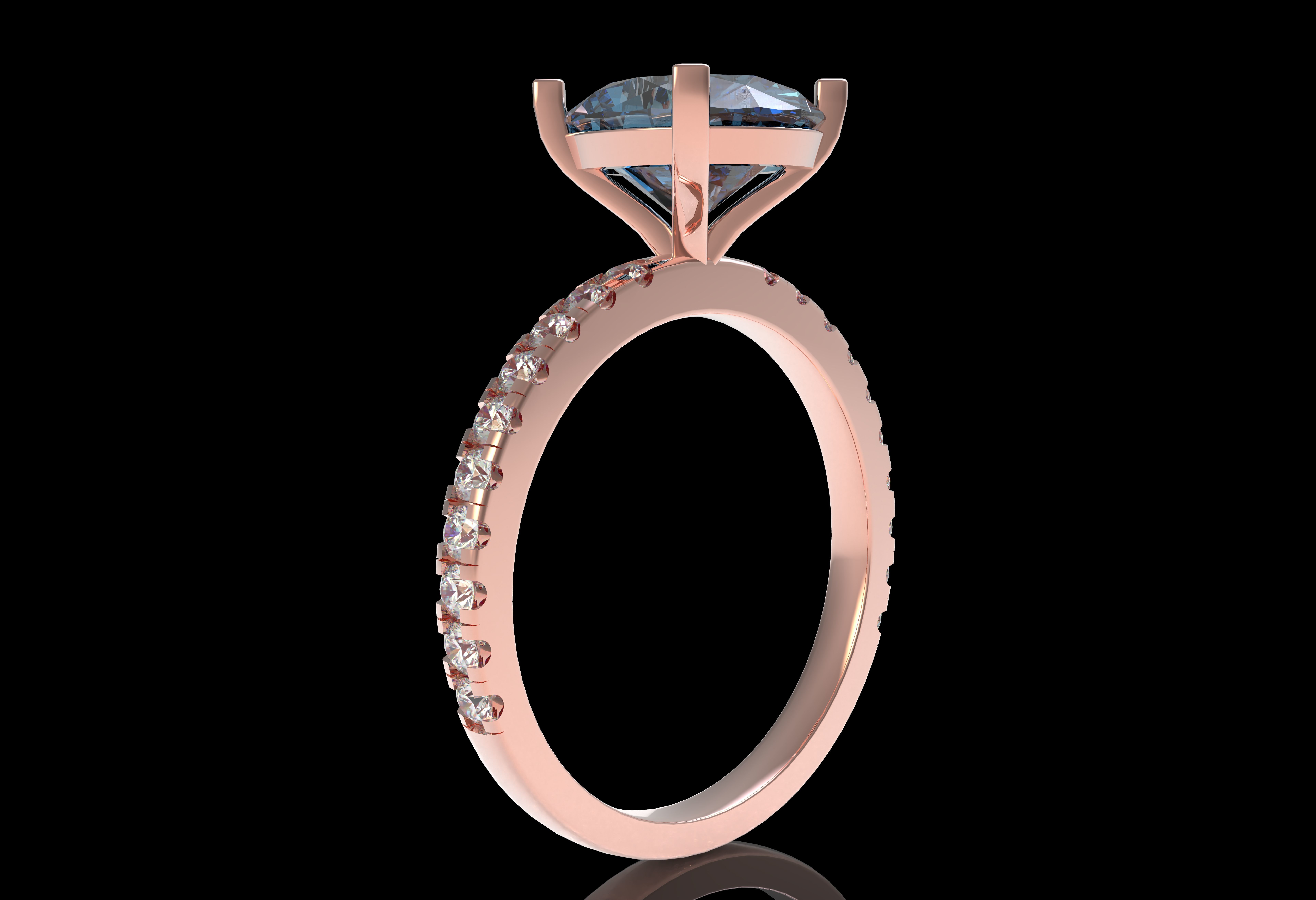 Oval Stone Square Prong Solitaire Ring 3D print model_33